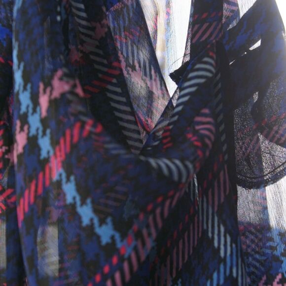 Kut From The Kloth Long Sleeve Houndstooth Plaid Sheer Button Blouse L - Picture 3 of 11